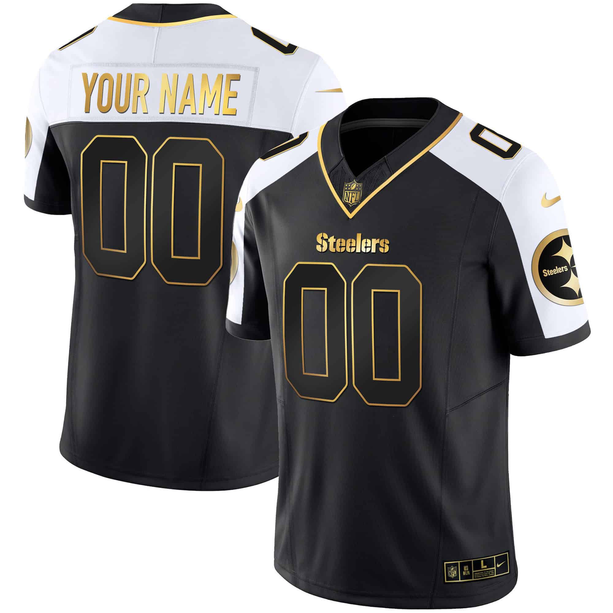 Men Pittsburgh Steelers Black Gold 2024 Nike Vapor Limited Custom NFL Jersey